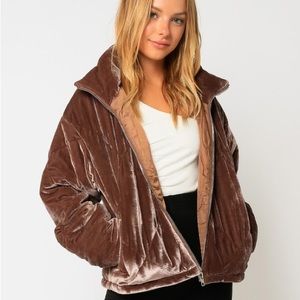 Mocha velvet crush bomber jacket